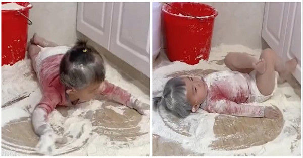 Mẹ lo tám chuyện với hàng xóm, con gái nghịch bột đắt tiền vừa mua