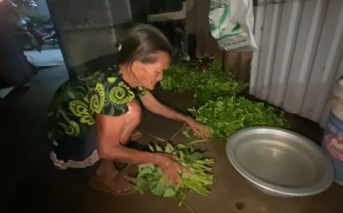 Cụ bà gần 90 tuổi lội sình hái rau, đẩy xe rùa đi bán nuôi chồng bệnh