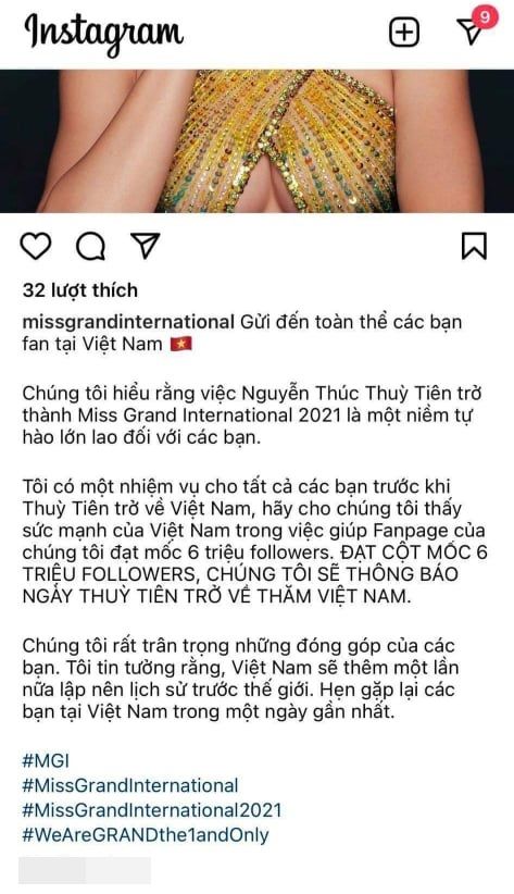 Tài khoản MXH của Miss Grand đăng bài tiếng Việt gây thích thú