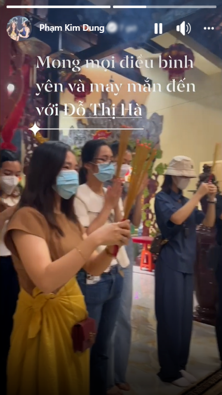 Vợ chồng Bà trùm Hoa hậu đi chùa cầu may mắn cho Đỗ Thị Hà