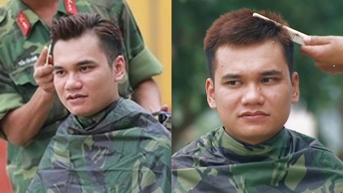 Biểu cảm của sao nam Việt khi bị cắt tóc trong quân ngũ