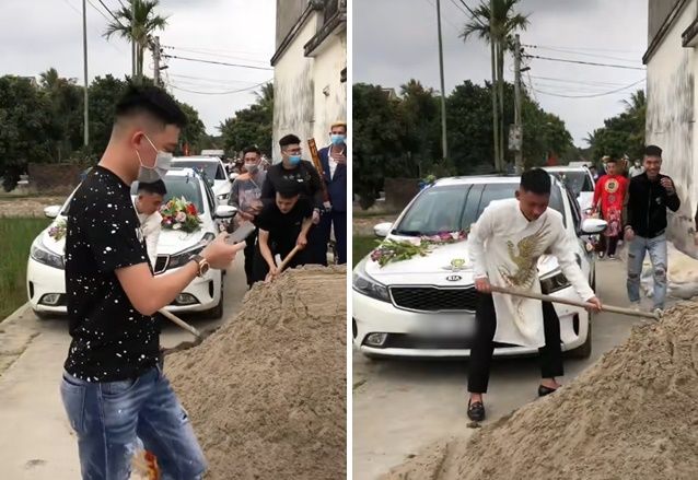Chú rể đón dâu đụng ngay đống cát: Đường đến nhà gái gian nan quá