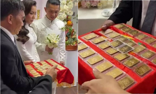 Phương Trinh Jolie diện váy lấn át cô dâu được tặng 100 cây vàng