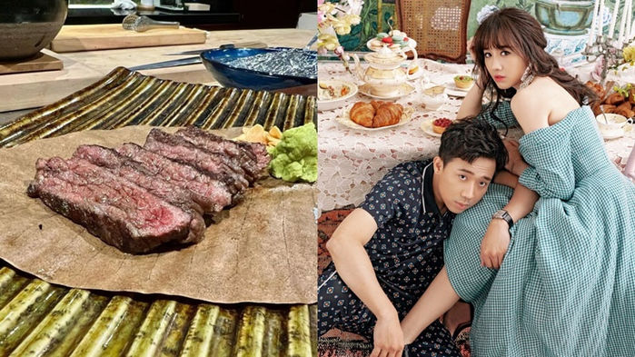 Sao Việt ăn uống món thượng lưu: Bò, bánh dát vàng có đủ