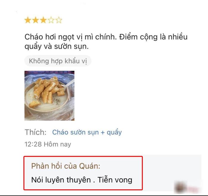 Quán cháo cãi tay đôi còn đòi tiễn khách khi bị đánh giá 3 sao