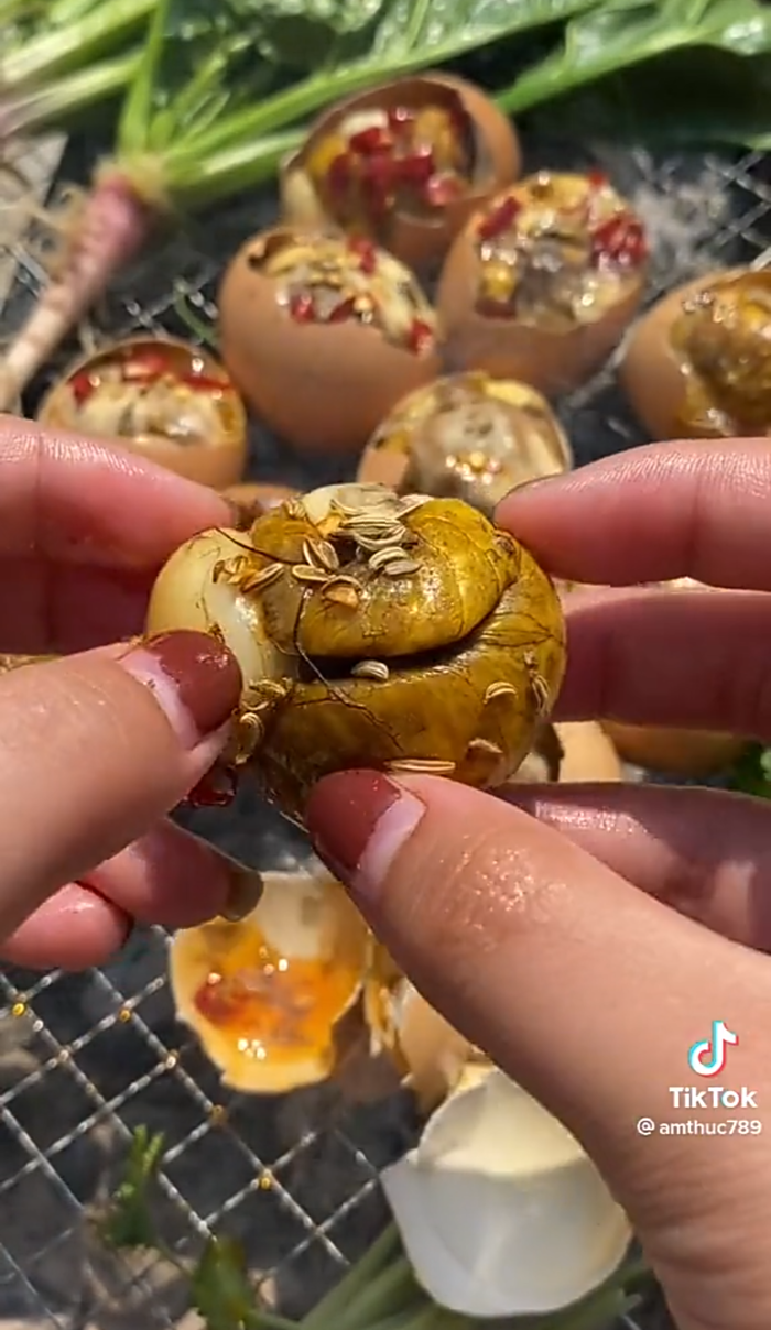 Món lạ ở quê của Hoa hậu Đỗ Thị Hà: Trứng gà lộn nướng hạt tiểu hồi