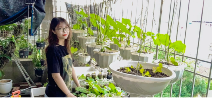 Với ban công vỏn vẹn 5m2, cô gái 9X trồng vườn rau tràn ngập sắc xanh