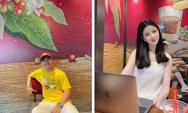 Quang Hải thì thầm to nhỏ cùng Chu Thanh Huyền khi đi dự đám cưới