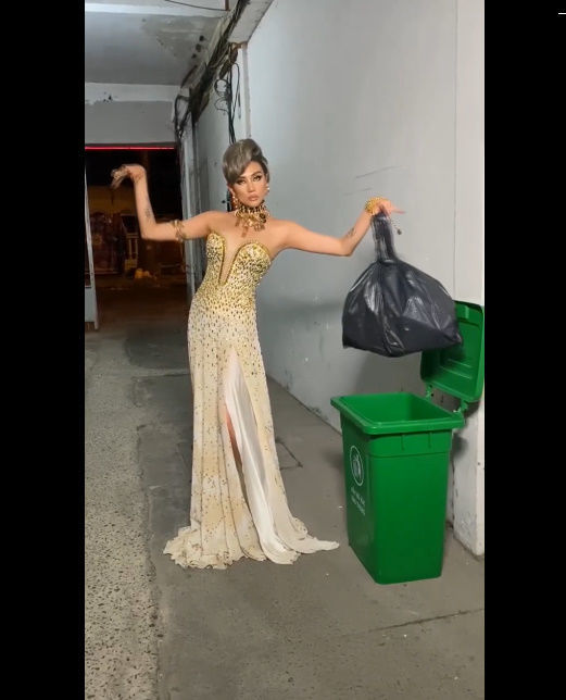 Hoa hậu Khánh Vân ăn diện lồng lộn chỉ để đi đổ rác, quét nhà