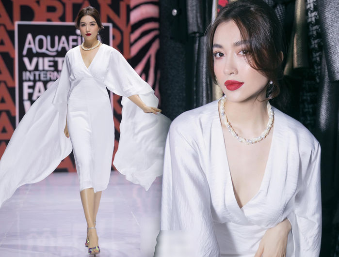 Mỹ nữ Việt diện váy trắng, tô son đỏ: Hương Giang tựa công chúa