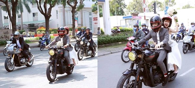 Sao Việt rước dâu bằng phương tiện độc lạ: Anh Tú dùng xe điện