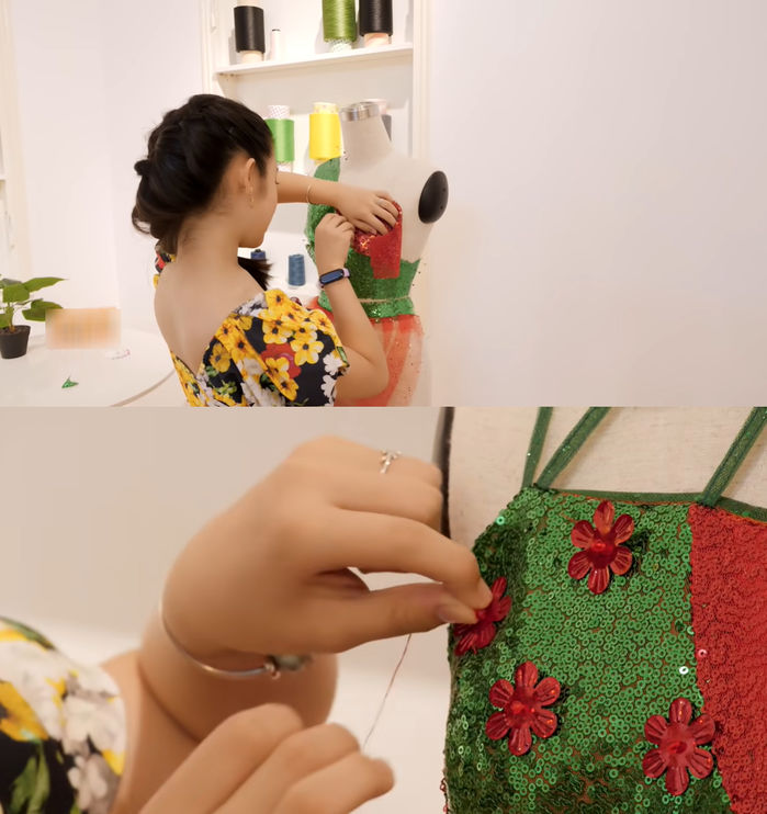 Cái gì cũng khéo tay: Hoa khôi nhí Bảo Ngọc tự thiết kế váy cho mình