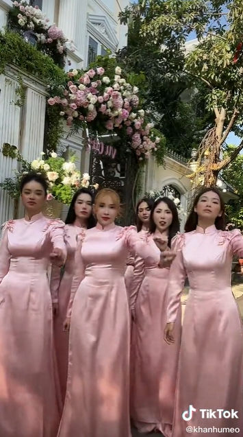 Dàn phụ dâu trong đám cưới Minh Hằng: Diện áo dài hồng quẩy TikTok
