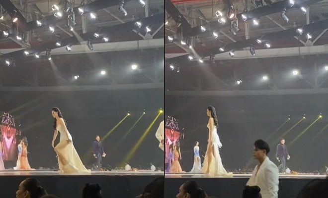 Thí sinh Hoa hậu Hoàn vũ gặp sự cố đáng tiếc trong màn chào kết