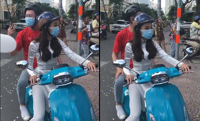 Việt Nam nói là làm: Thùy Tiên chở chủ tịch Miss Grand bằng xe máy