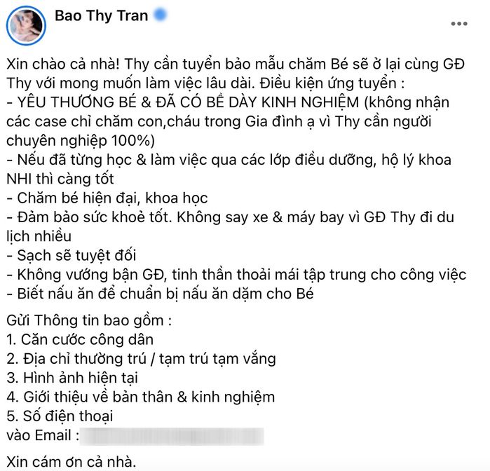 Sao Việt tuyển bảo mẫu cho con: Hà Hồ chỉ 3 yêu cầu cơ bản