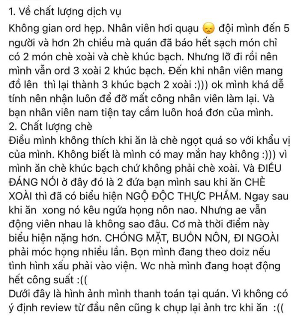 Bị phốt ăn xong phải vào viện, chủ quán chè lên tiếng phản hồi