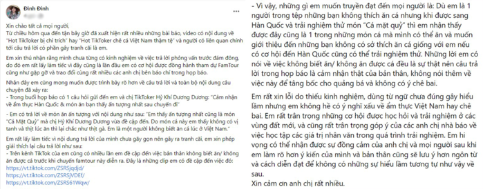 Hot TikToker bị phóng viên chấn chỉnh vì chê cá Việt Nam đính chính