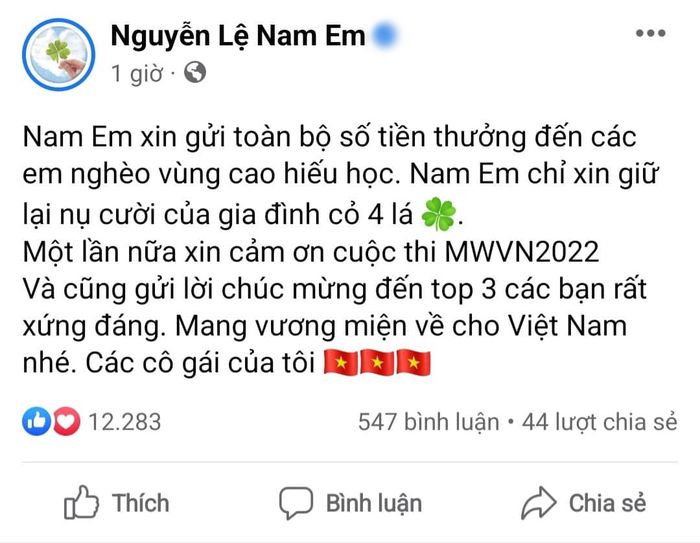 Nam Em dành 100 triệu làm thiện nguyện, chỉ xin giữ lại nụ cười của FC