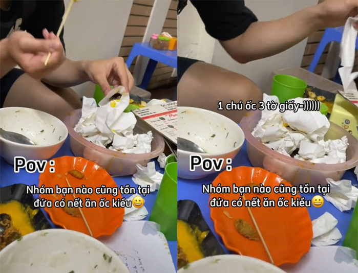 Tranh cãi việc chàng trai cầm ốc bằng khăn giấy vì sợ bẩn tay
