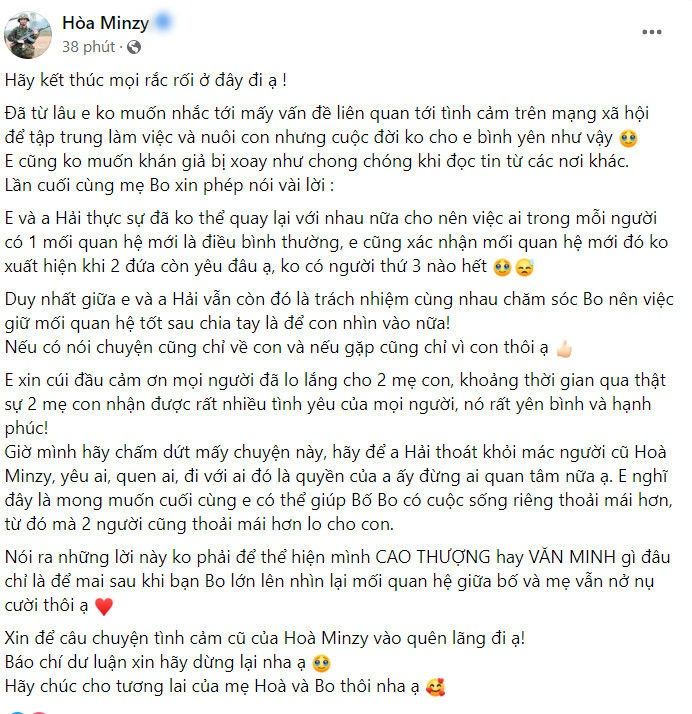 Hòa Minzy lên tiếng về tin đồn tái hợp bố của con trai