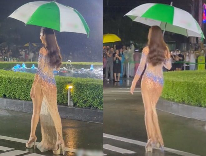 Lệ Nam che dù catwalk dưới mưa: Sàn như tàng hình vẫn sải bước đỉnh
