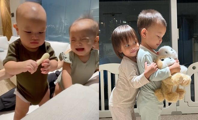 Biểu cảm bẽn lẽn đáng yêu của Leon khi được chị gái yêu thương