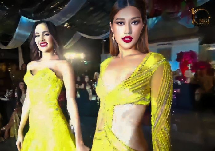 Thuỳ Tiên - Thiên Ân ngồi cạnh nhau trong đêm tiệc ở Miss Grand