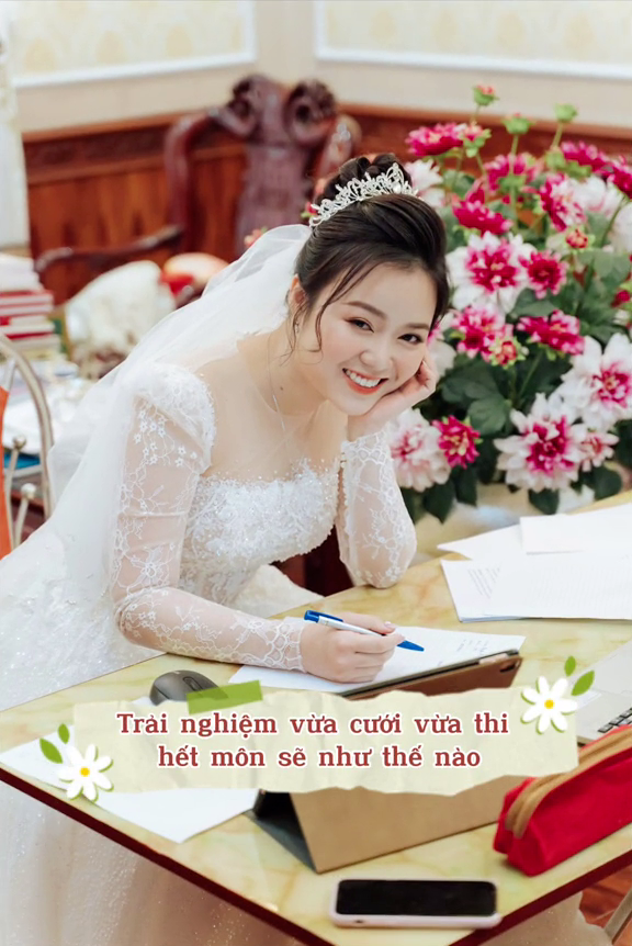 Cô dâu chờ chồng sang đón vẫn miệt mài thi online: cô chiếu đề nhanh ạ