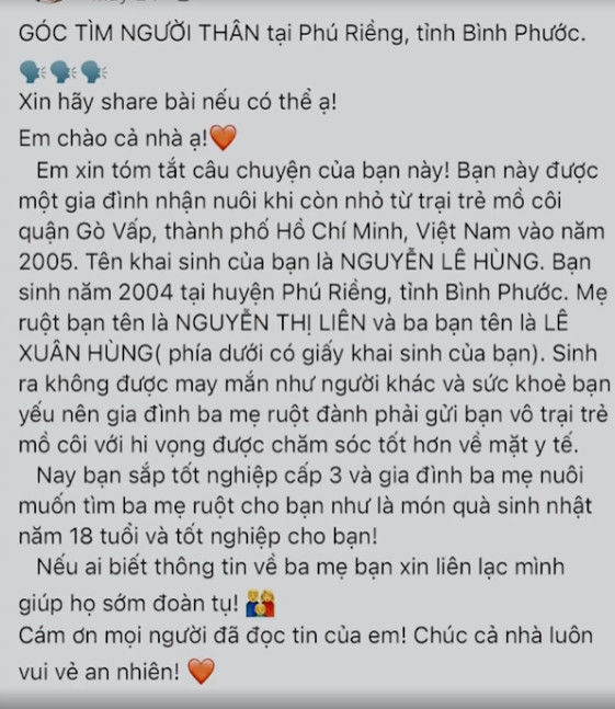 Cậu bé từng mắc u máu tìm lại bố mẹ ruột sau gần 2 thập kỷ thất lạc