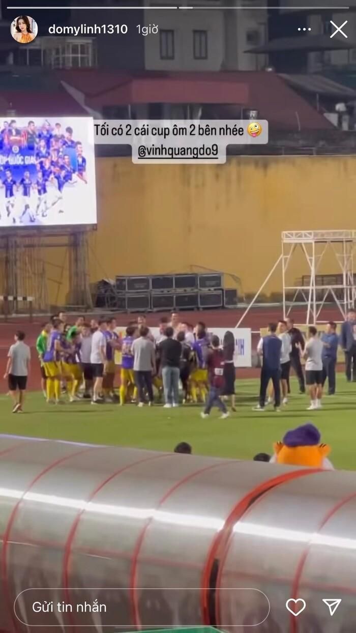 Đỗ Mỹ Linh ngại ngùng dẫn bản tin chúc mừng chiến thắng CLB của chồng