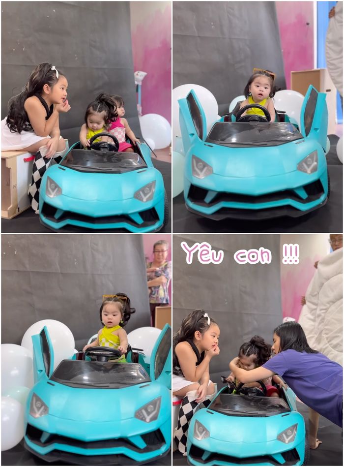 Mẹ đảm Vân Trang tự làm ô tô, studio tại nhà cho các con chụp hình