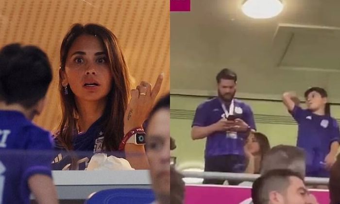 Fan cứng CR7 bị vợ Messi mắng vì hành động nghịch ngợm trên khán đài