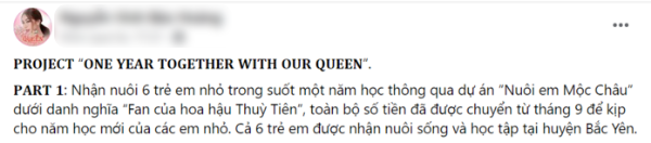 Fan Thùy Tiên nhận nuôi 6 em nhỏ trong dự án cô từng đi thiện nguyện