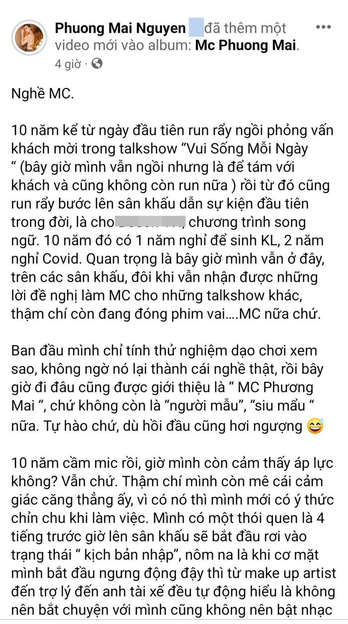 Phương Mai đăng tâm thư nói về nghề MC, tiện khịa luôn 1 siêu mẫu