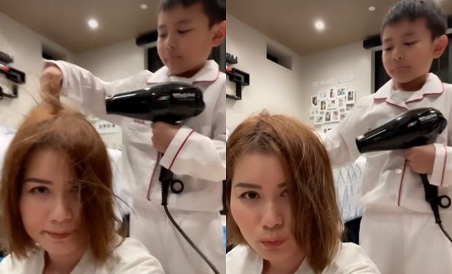 Tan chảy khoảnh khắc con trai Đan Trường sấy tóc cho mẹ