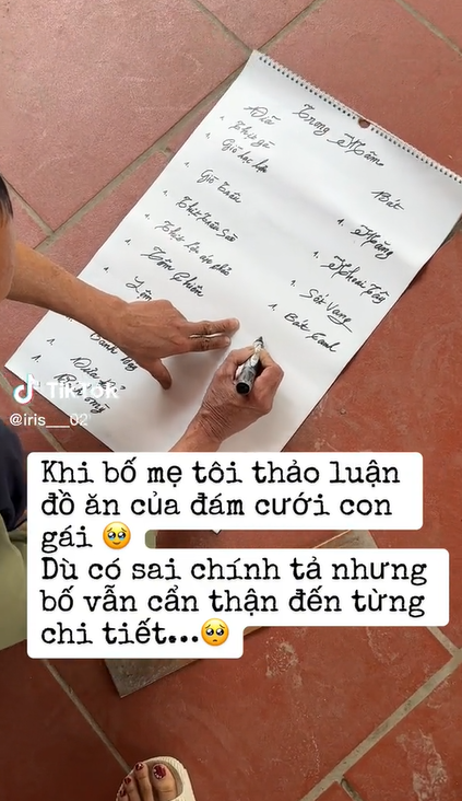 Cha tự tay viết thực đơn tiệc cưới cho con gái, nắn nót như thư pháp