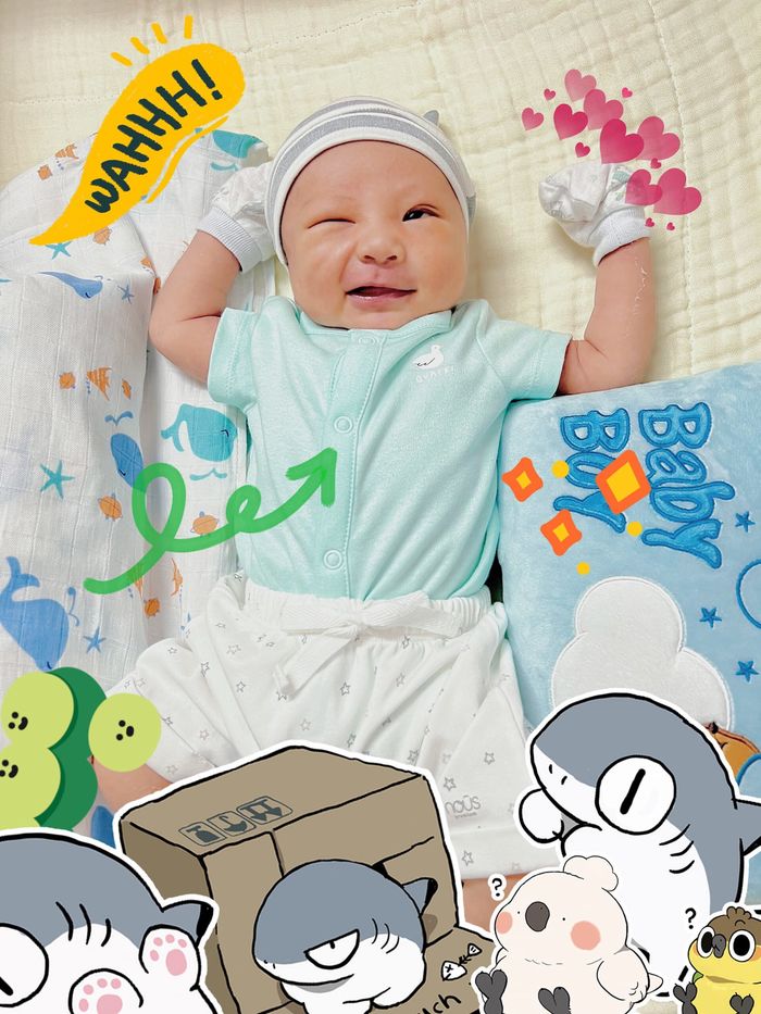 Con trai Mâu Thủy mới vài ngày tuổi đã biết đá lông nheo điệu nghệ