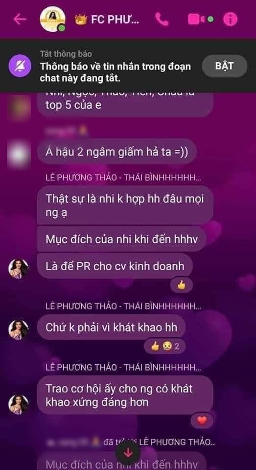 Rộ tin nhắn Á hậu Phương Thảo cho Thảo Nhi Lê thi Hoa hậu để PR