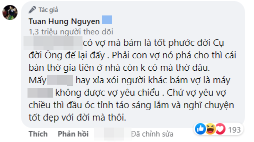 Sao nam Việt bị chê ăn bám vợ: Tuấn Hưng đáp trả sâu cay