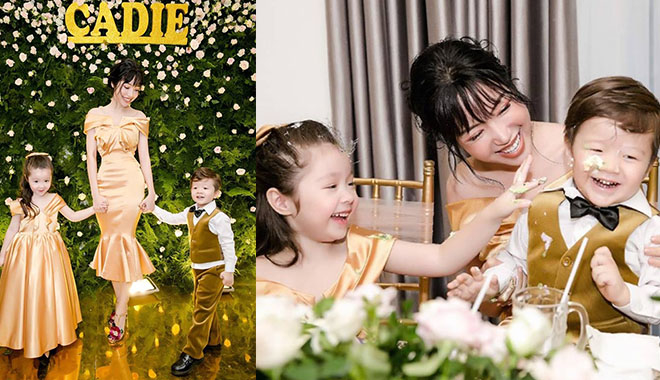 Elly Trần mặc gợi cảm với sắc vàng nổi bật trong tiệc sinh nhật con gái Cadie Mộc Trà