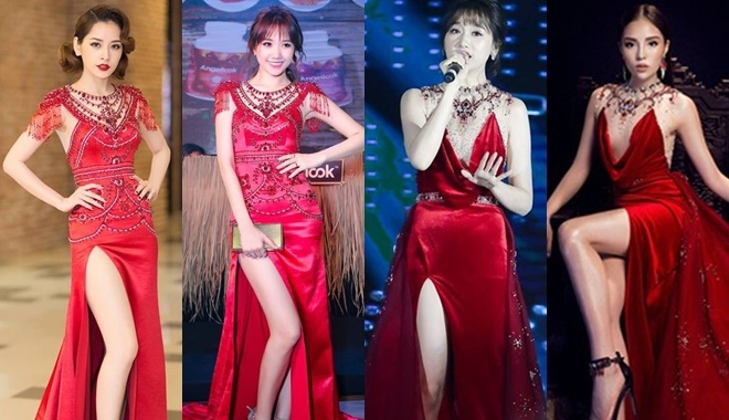 Hari Won đích thị là "thánh nhọ" vì cứ 10 lần mặc váy đỏ là hết 9 lần "đụng hàng" cùng loạt sao nữ
