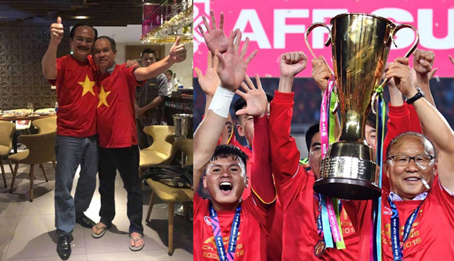 Fan xúc động trước hình ảnh bầu Đức, bầu Thắng lặng lẽ ăn mừng tuyển Việt Nam lên ngôi vô địch