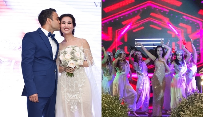 Vợ chồng nữ ca sĩ Võ Hạ Trâm cùng nhau hát tiếng Ấn cực hay trong đám cưới cổ tích