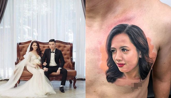 Chịu đau 9 tiếng, chồng xăm hình vợ lên ngực cùng lời nhắn nhủ làm tim chị em "tan chảy"