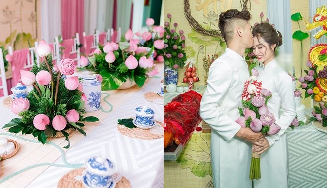 Lễ đính hôn ở Đăk Lăk đẹp mộng mơ với hơn 2000 bông hoa sen trang trí
