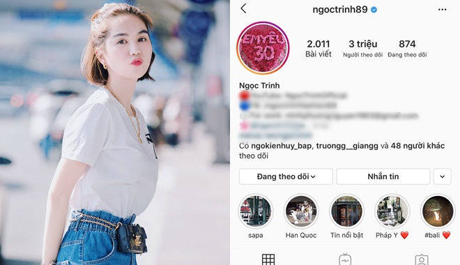 Ngọc Trinh đạt 3 triệu follower Instagram, chỉ sau Sơn Tùng và Chi Pu