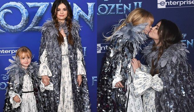 Selena Gomez đẹp như công chúa, hôn môi em gái trên thảm đỏ “Frozen 2”