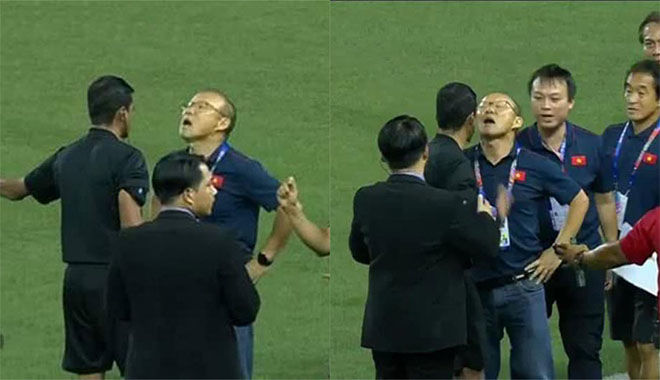 Hình ảnh "xéo xắt" của HLV Park Hang Seo cãi nhau với trọng tài
