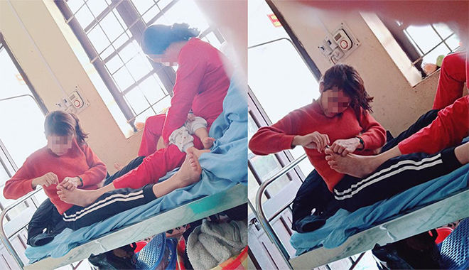 Con dâu cần mẫn ngồi cắt móng chân cho mẹ chồng trong viện
